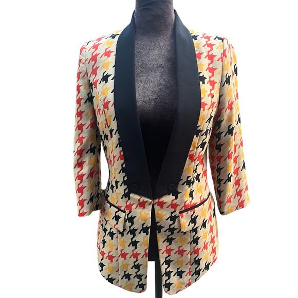 NWOT Vintage Anglo 3/4 Tuxedo Blazer Houndstooth Sz S-M - Picture 1 of 9
